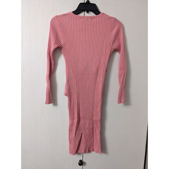 Tomsware Women's Long Sleeve Pink Ribbed Wrap V-neck Knee Length Dress Size S - Picture 2 of 5